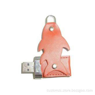 Cute Fish Shaped Leather 64 gigUSB Flash Drive with Write D